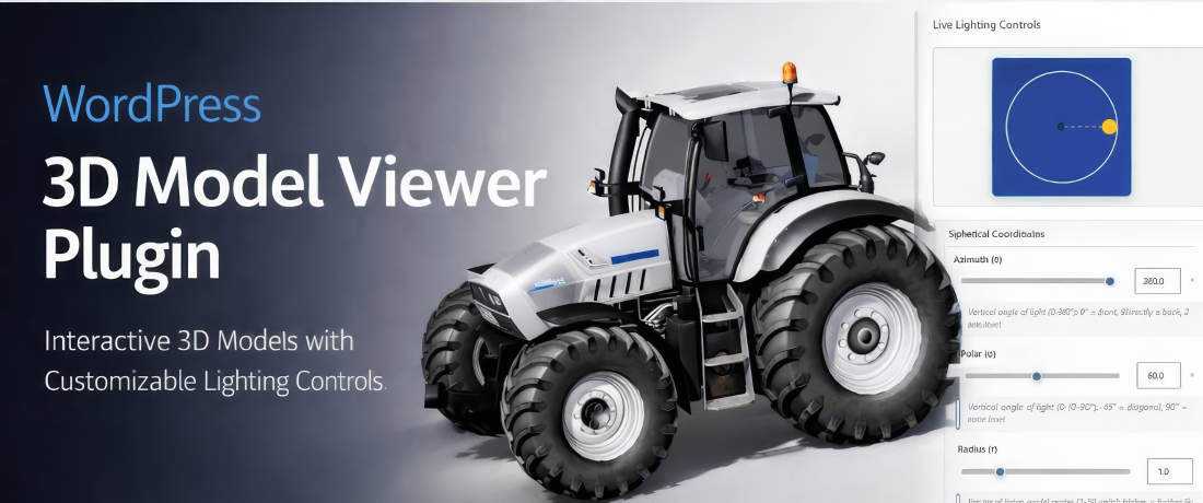Tractor with WordPress 3D model viewer features